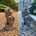 OLOMA Lion Welcome Concrete Statue Cement Guardian Figurine Outdoor Garden Sculpture Leo Handmade Decor Front Porch Entryway Patio Yard Lawn Ornament Front Door Gothic Art - Image 4