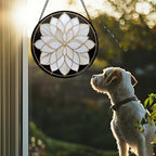 Stained Glass Window Hanging - White Flowers Suncatcher for Door Terrace Garden Home Decor Abstract Black Gold Sun Catcher Christmas Birthday Gifts for Lovers Women Men Dad Mom Nana 9.8 in - Image 4