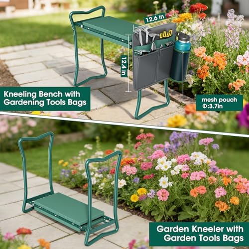 OAOA innovation 2-in-1 Garden Kneeler with Umbrella, Kneeling Bench & Grey Umbrella, Portable Stool 330lb Capacity, Garden Tools Bag with Bottle Holder, Gardening Gift for Men Women Seniors - Image 3