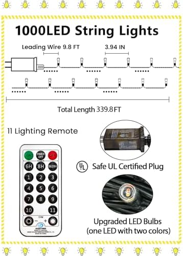 1000LED 330 FT Color Changing Christmas Lights with Remote Timer & 11 Modes - Image 7