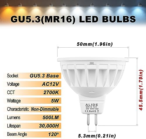 ALIDE MR16 LED Landscape Bulbs 12volt 50W Equivalent,2700K Warm White 10PCS - Image 5