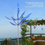 Blue Iron Windmill, 360 Degree Rotation Wind Spinner, Kinetic Wind Sculpture, Metal Yard Art Decor, Weather Ornament for Garden Lawn Patio Backyard Outdoor Landscape Decoration. - Image 4