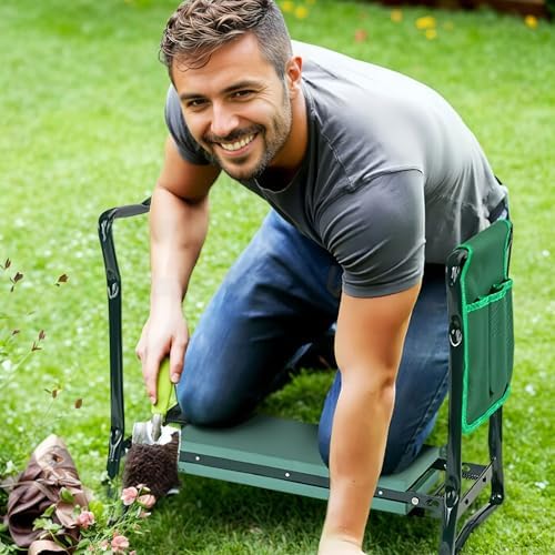 Foldable Garden Kneeler and seat with Gardening Tool Pouches Multi use Bench with Soft Kneeling Pad, Gardening Gifts for Women Men - Image 2
