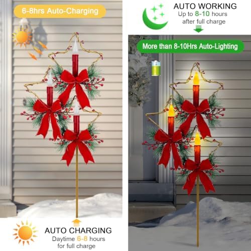Solar Christmas Decorations Outdoor,Golden Trio Star & Candles Garden Stake - Image 4