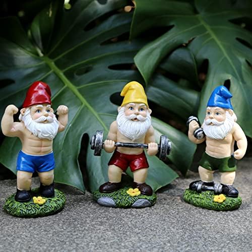 Funny Workout Garden Gnomes Statues 3pcs 6.2 Inches Outdoor Muscular, Barbell and Dumbbell Gnomes Decorations Set Gnome Gifts for Yard Lawn Patio, Indoor Gnome Figurine for Home Tabletop - Image 6