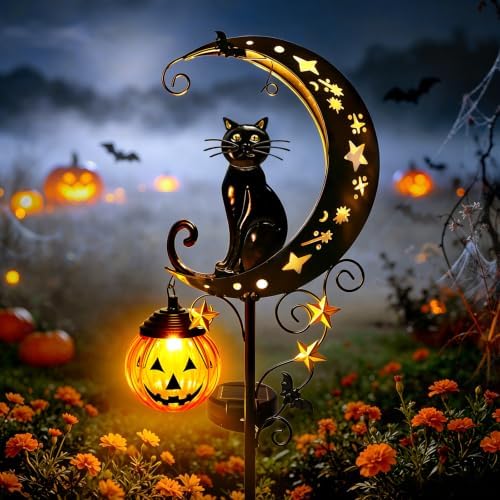 Solar Halloween Black Cat Pumpkin Moon Garden Stake Light Outdoor Decor by ZNYCYE