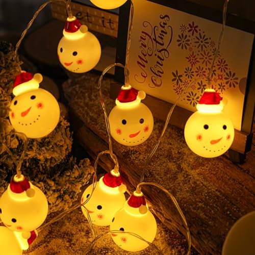 CAKERS Christmas Decor String Lights|Creative Cute Novelty Fairy Lights|Hanging Copper Wire Lights|Night Lights for Birthday Party Xmas Tree Decor,Xmas Snowman Head,3m(9.8ft)-20LED-USB - Image 6