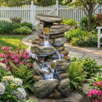 Large Outdoor Water Fountain with Lights, Rock Outdoor Fountains and Waterfalls, Garden Water Fountain for Patio Yard Backyard, Freestanding Water Feature by Unknown