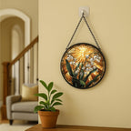 Stained Glass Window Hanging Lily of The Valley with Sunburst 11.8in Floral Sun Catcher, Vintage Rustic Home Decor - Image 6