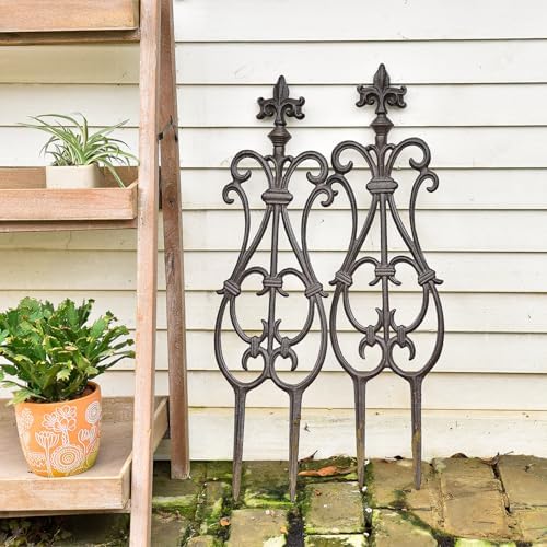 Sungmor Decorative Cast Iron Brown Flower Bed Fence - 28 Inches Tall 4 Pack - Image 5