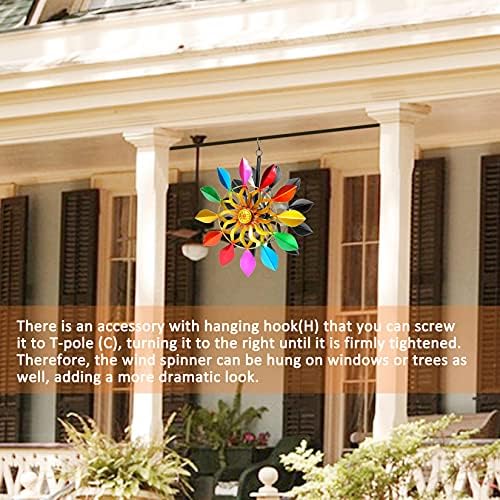 63 Inch Kinetic Wind Spinners with Garden Stake, Rainbow Metal Windmill Decorations, 360 Swivel Outdoor Wind Sculpture, Dual Direction Colorful Wind Catcher for Yard Art, Lawn, Garden Decor, Gifts - Image 4