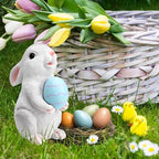 Solar Easter Rabbit Garden Statues Outdoor Easter Decorations Resin Bunny Figurine with Egg Changing LED Lights for Porch Patio Lawn Yard Gardening Gifts for Mom Grandma - Image 2