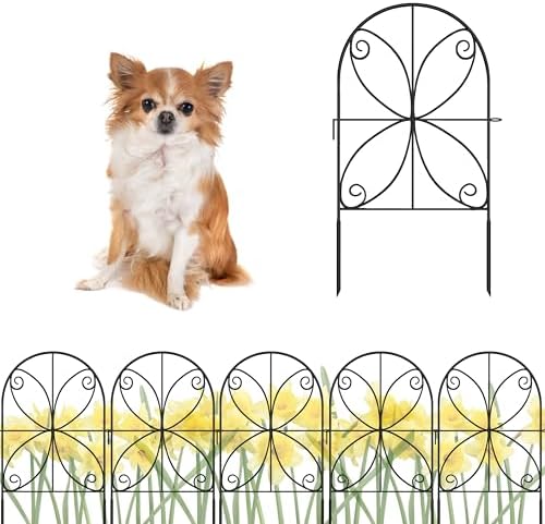 ShopLaLa Garden Fence Animal Barrier (10 Panels) 12in(L) x 24in(H) Rustproof Decorative Metal Wire Fencing Flower Bed Edging for Landscape, Animal Barrier Fencing Dogs Patio Outdoor Black Border Decor by ShopLaLa