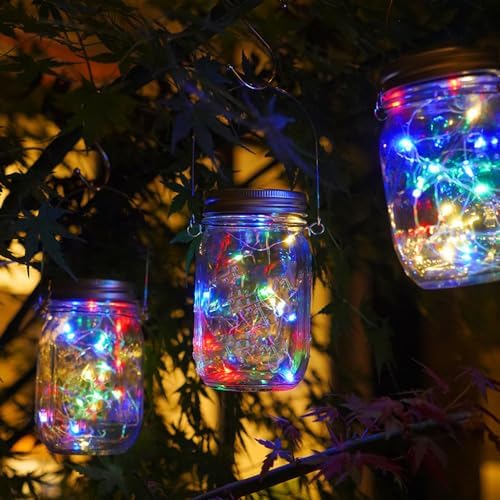 12 x Solar Mason Jar Light Lids - 30 LED Hanging Fairy Firefly String Light Lantern Cap, Outdoor Waterproof Patio Porch Garden Yard Balcony Lawn Wall Lighting Decor(No Jar Included) - Image 3