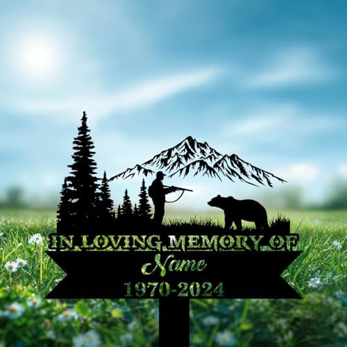 Personalized Hunter Grave Marker Grizzly Bear Hunting Memorial Garden Stake 8-24 inch Hunter Dad Loss Gift, Hunter Memorial Gift Loss of Loved One (Grizzly Bear Hunting) - Image 3
