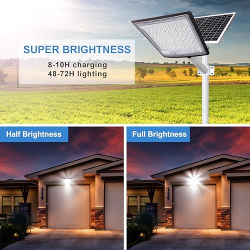 100W LED Solar Flood Lights, 10000MAH Flood Light Outdoor IP66 Waterproof with Remote Control Security Lighting for Parking Lot, Yard, Garden, Swimming Pool, Pathway - Image 2