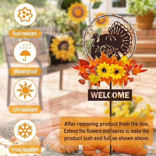 Thanksgiving Decorations Outdoor,Solar Lights Turkey Yard Sign Garden Stake - Image 2