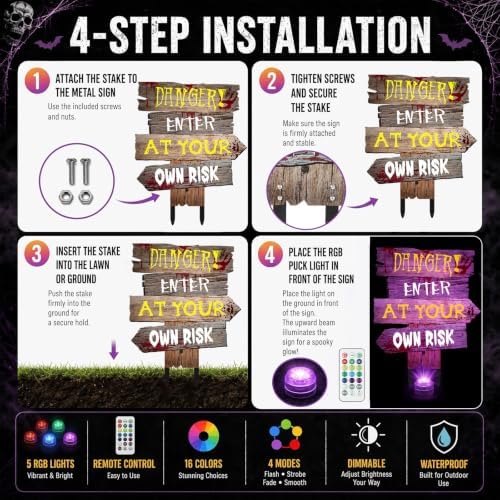 Aurelema 6 Pcs 17" Metal Halloween Tombstones, Wooden Sign Lighted - Image 3