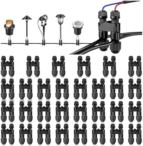 Low Voltage Wire Connectors 30 Pack, Fastlock2 Landscape Lighting Connectors, Waterproof Tool-Free Quick Connect Electrical Wire Connectors for 12–18 Gauge Cable, Outdoor Garden Pathway & Yard Lights by YGS-TECH