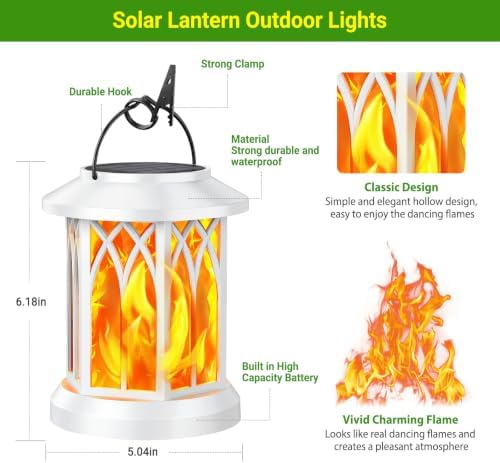 KOOPER 6 Pack Solar Lantern Outdoor Lights, Upgraded Flickering Flame Solar Lanterns Outdoor Waterproof, Auto ON/Off Lanterns Decorative Outdoor, Hanging Lantern for Yard Patio Garden Decor (White) - Image 4