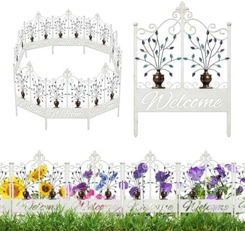 8 Pack Vintage White Metal Garden Fence, Animal Barrier Outdoor Lawn Decor by ResamaWallDecorationGift
