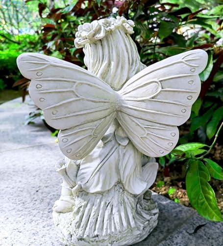 Fairy Garden Statue, Sitting Resin Fairy Figurine, 12.8 Inch - Image 7