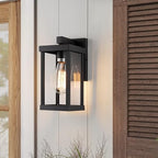 mirrea 11" Classic Outdoor Wall Sconce 1 Light in Matte Black Rectangular Metal Frame and Clear Glass Shade Waterproof Porch Light Patio Light Pack of 2 - Image 4