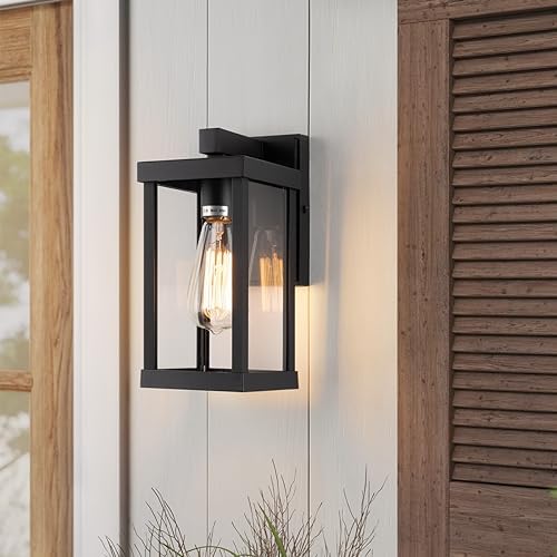 mirrea 11" Classic Outdoor Wall Sconce 1 Light in Matte Black Rectangular Metal Frame and Clear Glass Shade Waterproof Porch Light Patio Light Pack of 2 - Image 4