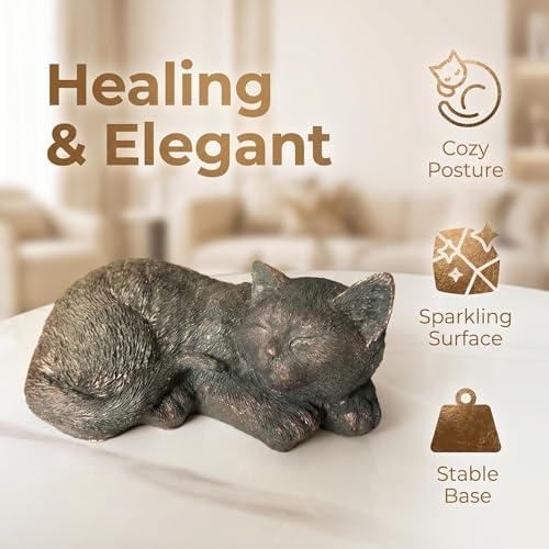 11.4 inch Cat Statue Outdoor Garden Decor, Bronze Resin Sculpture Sleeping Cat Statues Indoor Outdoor Decor for Garden Patio Yard Lawn, Unique Pet Memorial Ornament, Thoughtful Keepsake Gift for Mom - Image 4
