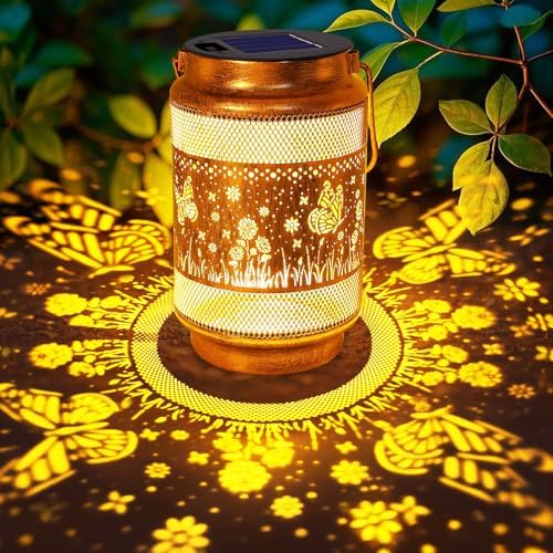 Butterfly Solar Lanterns Outdoor Waterproof Garden Decor, Gifts for Women Mom Grandma Birthday, Metal Hanging Solar Lights for Outside Yard Patio Pathway Backyard Porch by yulloyello