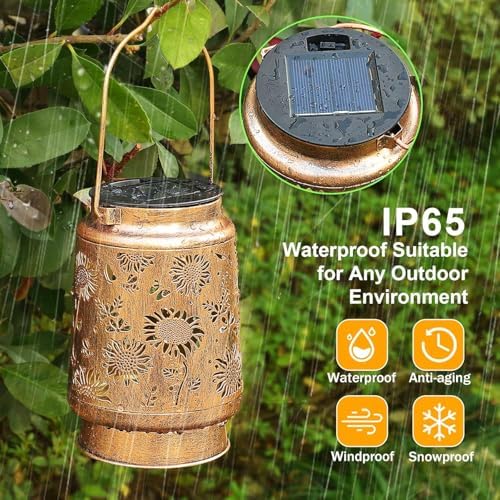 2 Pack Sunflower Solar Lanterns Outdoor with Shepherd Hook, Birthday Gift Mothers Day Gift for Women Mom Grandma Wife Daughter, Waterproof LED Hanging Lights, Decor for Yard Garden Patio Porch Lawn - Image 7