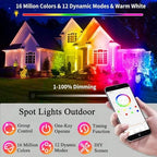 Outdoor Spotlight,15W RGBW Color Changing Landscape Lights 12V Low Voltage Landscape Lighting APP Control, IP67 Waterproof Outdoor Spot Lights for Yard Garden Pathway Decorations, 2Pack - Image 2