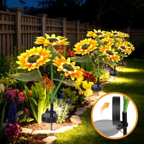 Solar Garden Lights 4 Pack, LED Sunflower Waterproof Auto On/Off - Image 3