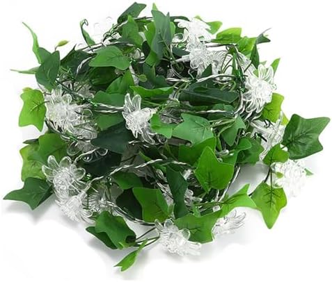 Artificial Flower Vine String Lights With Green Leaves Decor|Led Copper Wire Fairy Lights|Romantic Artificial Plants Ambiance Lamps For Party Christmas Bedroom,B-Warm White,2m(6.5ft)-20LED-Solar - Image 2