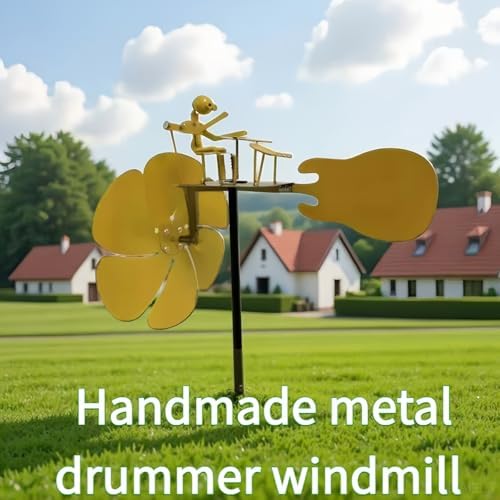Handmade Metal Rock Band Windmill, Drummer Wind Spinner, Unique Drummer Statue Gift for Music Lovers, Garden Decor for Outside, Windmill for Yard and Garden - Image 3