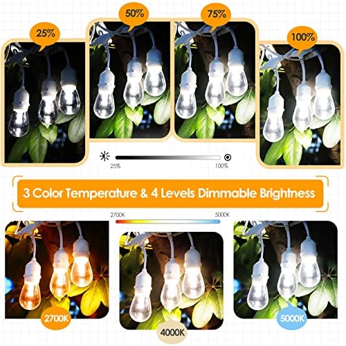 Mlambert 3 Colors 48FT Outdoor String Lights with Remote, 3 Modes, White - Image 2