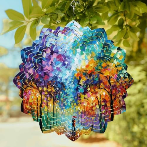 12 Inch Oil Painting Forest Wind Spinner for Yard and Garden, Colorful Trees Couple Vibrant Hanging Ornaments Outdoor 3D Kinetic Wind Sculpture Spinners Indoor Outdoor Patio Décor Ornaments Gift - Image 2