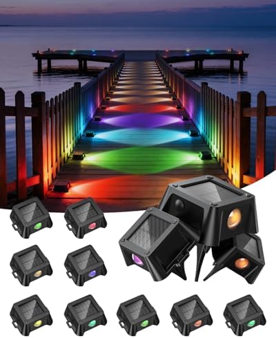 TECKNET Solar Driveway & Deck Lights,9 Colors+3 Dynamic Modes,IP68,12 Pack by Tecknet