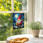 Hot Cocoa Gnome Night Stained Glass Suncatcher – Square Hanging Window Panel for Home or Greenhouse – Whimsical Glass Art Gift for Garden Lovers, Christmas, Halloween, Father Days 6F1b02 - Image 3