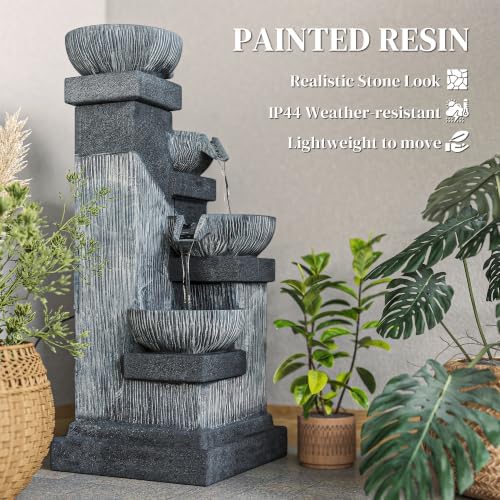 Outsunny 33.5" Tall Outdoor Water Fountain 4-Tier Floor Standing with Pump - Image 5