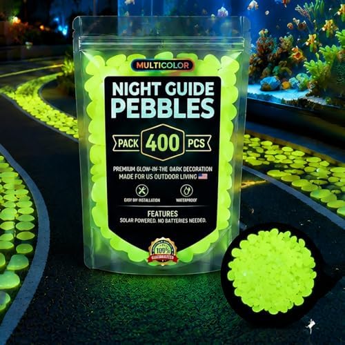 Glow in the Dark Rocks Outdoors, Decorative Night Guide Pebbles for Landscaping & Garden Pathway, Colored Glow Stonesfor Fish Tank, Aquarium Decor & Planters, Luminous Stones for Vases (400, Yellow) by CNVNTAO