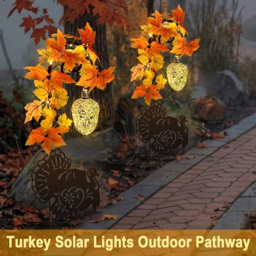 Thanksgiving Decorations Outdoor,Metal Turkey Solar Lights Garden Stakes - Image 3