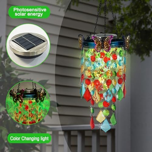 Hanging Solar Lantern Outdoor Chandelier,Butterfly Wind Chimes for Outside - Image 2