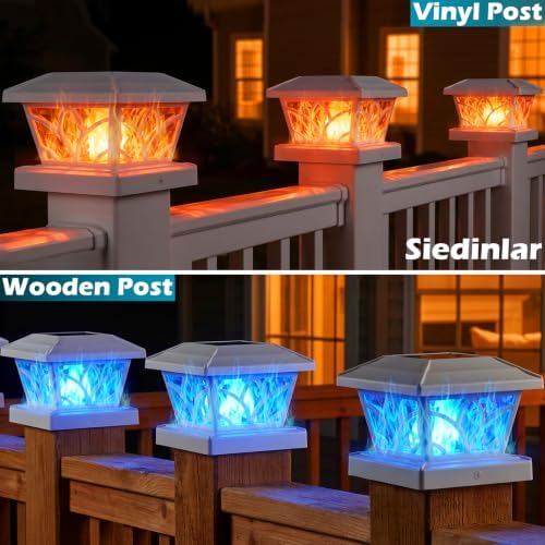 SIEDiNLAR Flickering Flame Solar Post Cap Lights 4 Modes 4 Pack (White) - Image 3