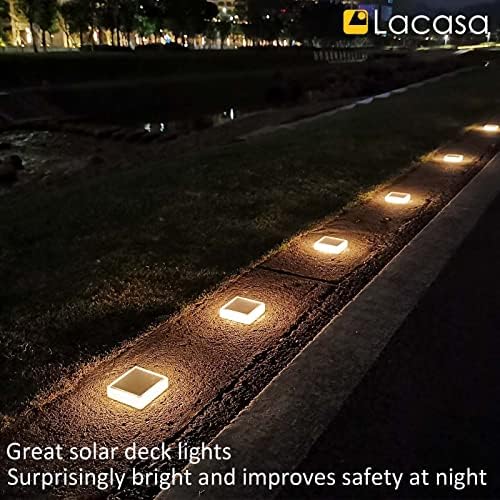 Lacasa 4 Pack Solar Deck Lights Outdoor Waterproof LED, Garden Step Lights Solar Powered Driveway Dock Marine, Dusk to Dawn Lighting for Yard Patio Pathway, Square, Warm White - Image 6