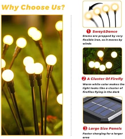 Solar Lights Outdoor-8Pack 64LEDs Solar Garden Firefly Lights Outside,Solar Powered Light Outdoor and Garden Decorative IP65 Waterproof,Yard Patio Pathway Decor,Gardening Gifts for Women,Warm White - Image 5