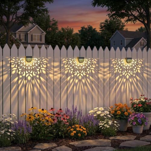 Solar Fence Lights 6 Pack Solar Deck Step Wall Lights Outdoor Waterproof LED Decorations Warm Yellow Light Decorative Lighting for Garden, Front Door, Backyard (Black 1) - Image 3