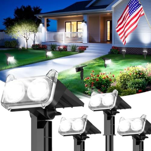 LETMY Solar Lights Outdoor Waterproof IP65, 4 Pack Solar Spot Lights Outdoor With 14 Big LEDs, 2-in-1 Wall Lights & 2 Modes Solar Powered Landscape Spotlights for Garage Pathway Yard Decor Garden Gift by Letmy