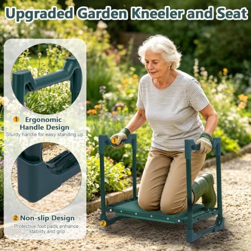 Garden Kneeler and Seat Heavy Duty, Upgraded 350 lbs Load Capacity Garden Bench, 2-in-1 Foldable Gardening Stool, Foam Kneeling Pads with 2 Tool Pouches for Seniors Women Men - Image 3