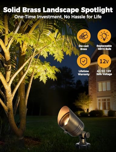 COLOER 5W 12V Brass Outdoor Landscape Spot Light with Bulb(1Pack) - Image 2